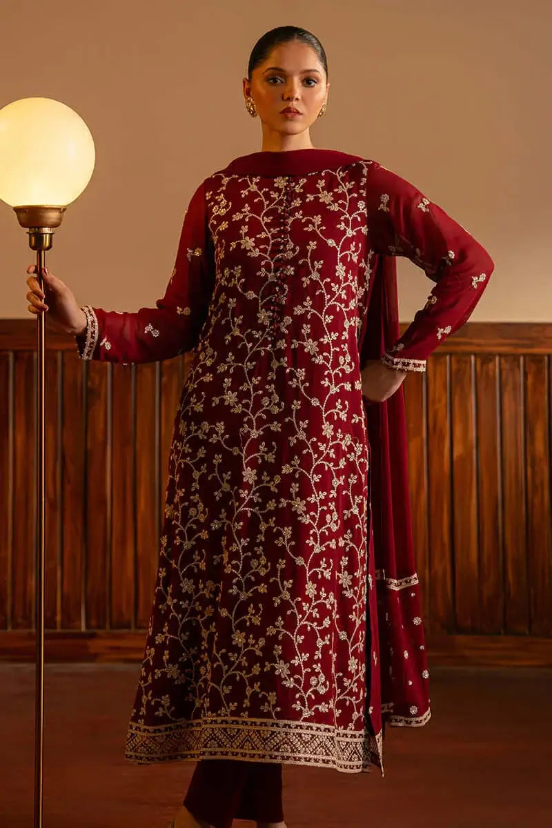 3 Piece Unstitched Heavy Embroidered Lawn Suit with Embroidered Bamber Chiffon Dupatta