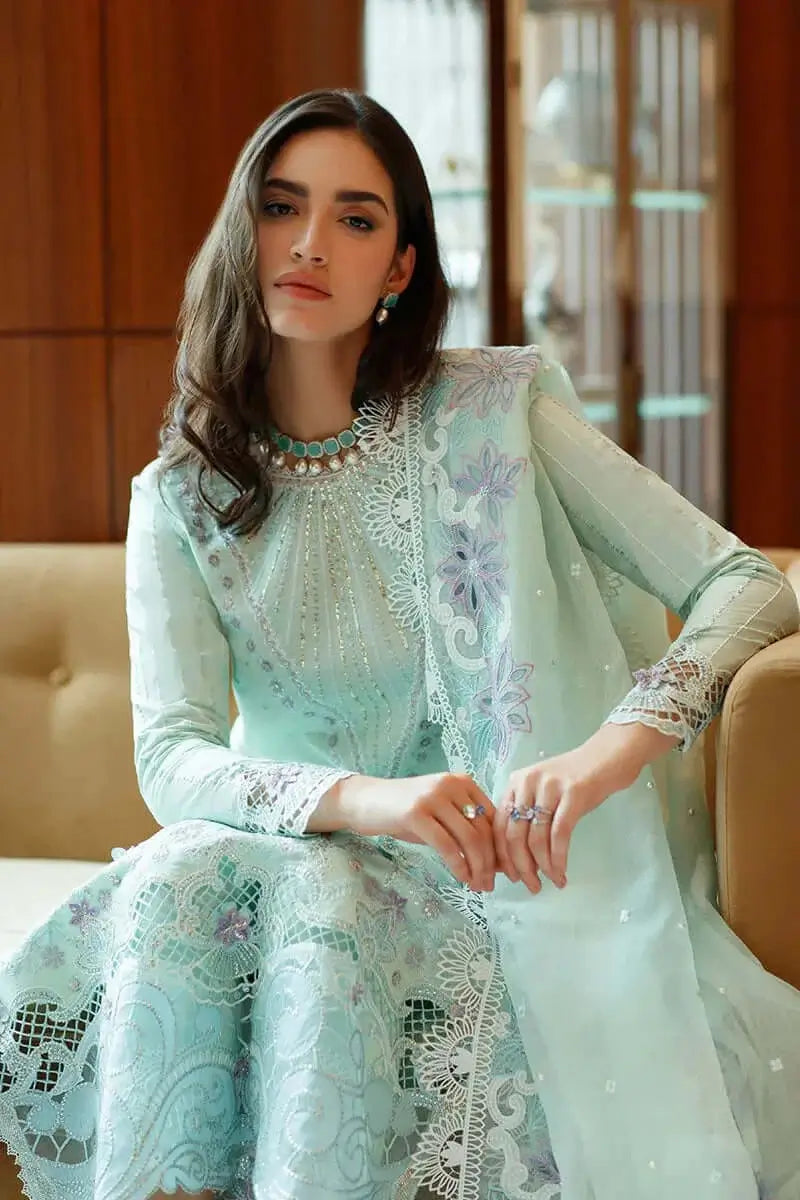 3 Piece Unstitched Heavy Sequenced Embroidered Lawn Suit with Embroidered Khaadi Net Dupatta