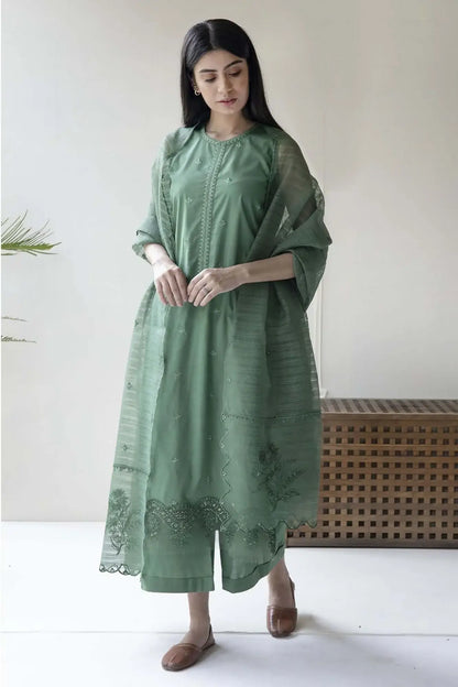 3 Piece Unstitched Heavy Embroidered Lawn Suit with Embroidered Organza Dupatta