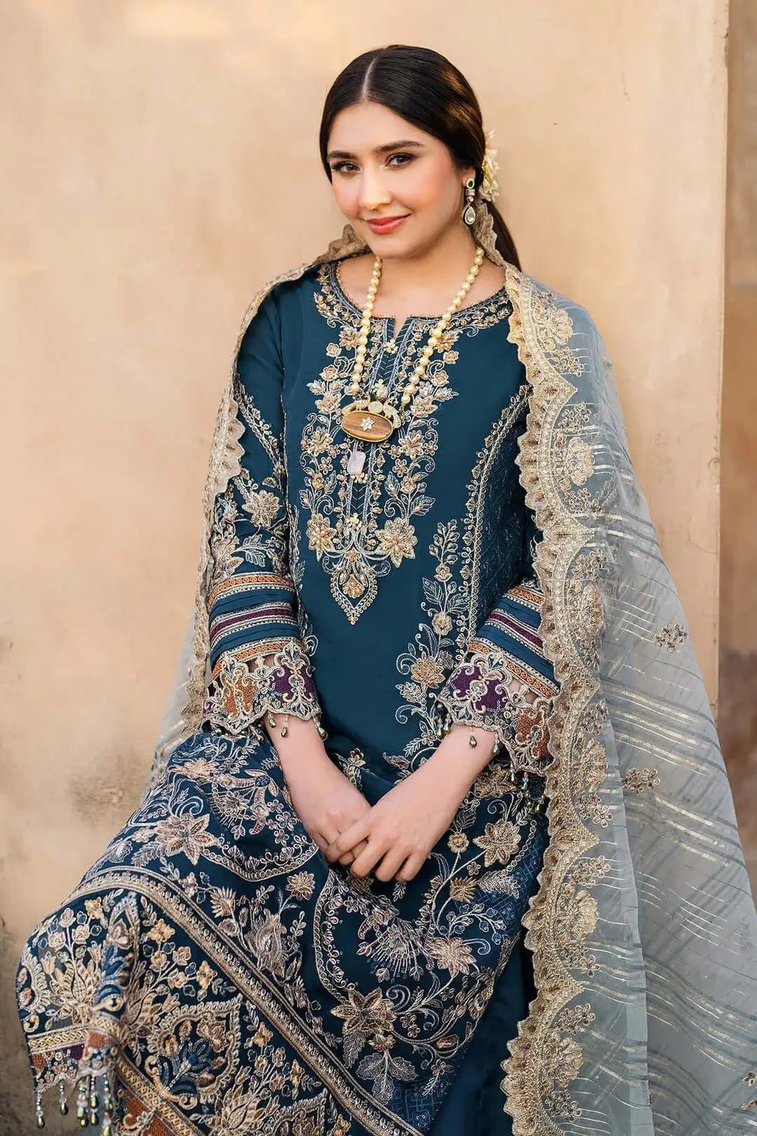 3 Piece Unstitched Heavy Sequenced Embroidered Lawn Suit with Sequenced Embroidered Slub Dupatta