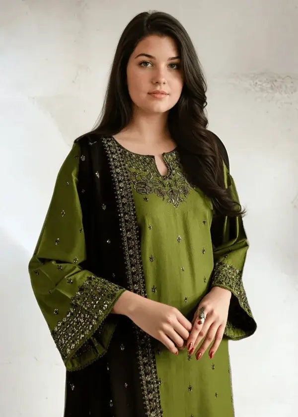 3 Piece Unstitched Heavy Sequenced Embroidered Lawn Suit with Sequenced Embroidered Chiffon Dupatta