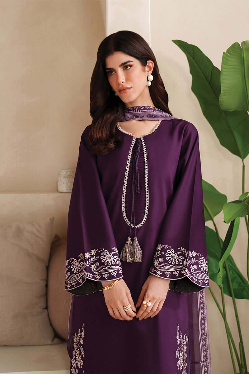 3 Piece Unstitched Heavy Embroidered Lawn Suit with Embroidered Chiffon Dupatta