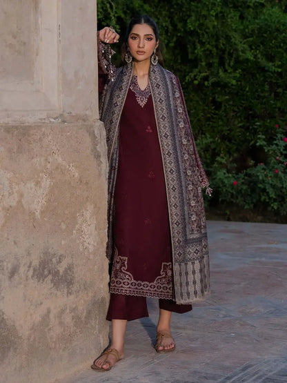 3 Piece Unstitched Heavy Embroidered Lawn Suit with Printed Voil Dupatta