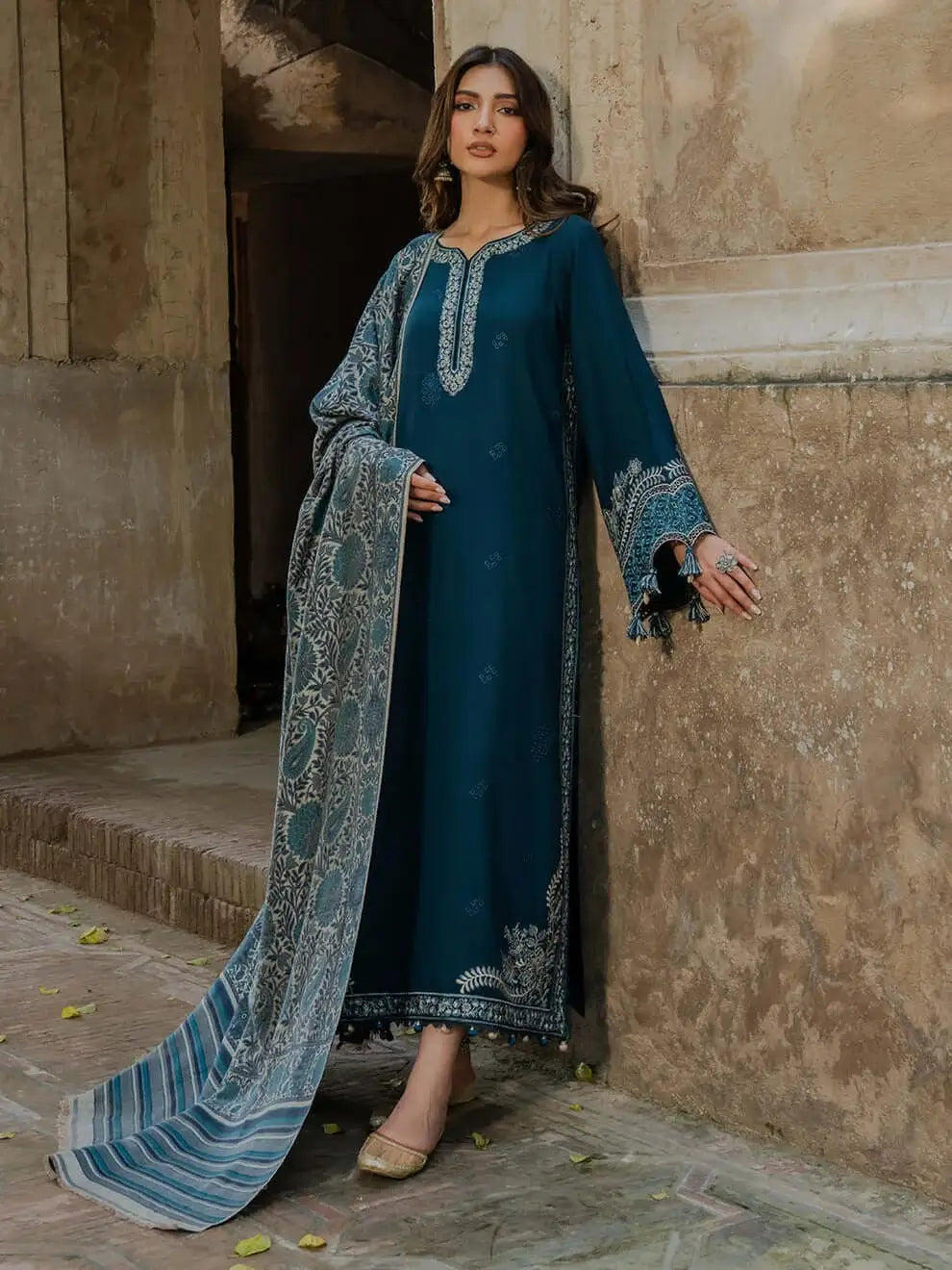 3 Piece Unstitched Heavy Embroidered Lawn Suit with Printed Voil Dupatta