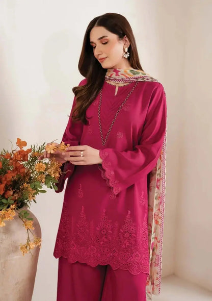 3 Piece Unstitched Heavy Embroidered Chicken Kari Lawn Suit with Printed Chiffon Dupatta