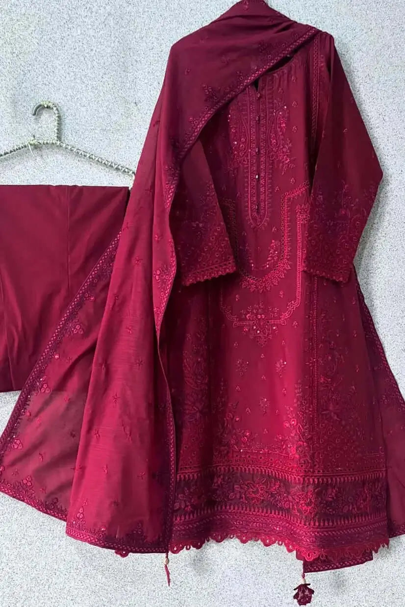 3 Piece Unstitched Heavy Sequenced Embroidered Lawn Suit with Sequenced Embroidered Soft Organza Dupatta