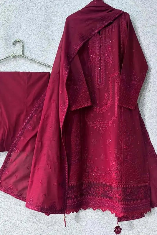 3 Piece Unstitched Heavy Sequenced Embroidered Lawn Suit with Sequenced Embroidered Soft Organza Dupatta