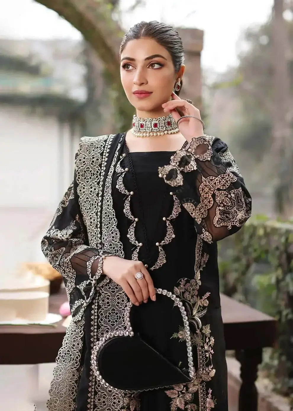 3 Piece Unstitched Heavy Embroidered Lawn Suit with Embroidered Chiffon Dupatta