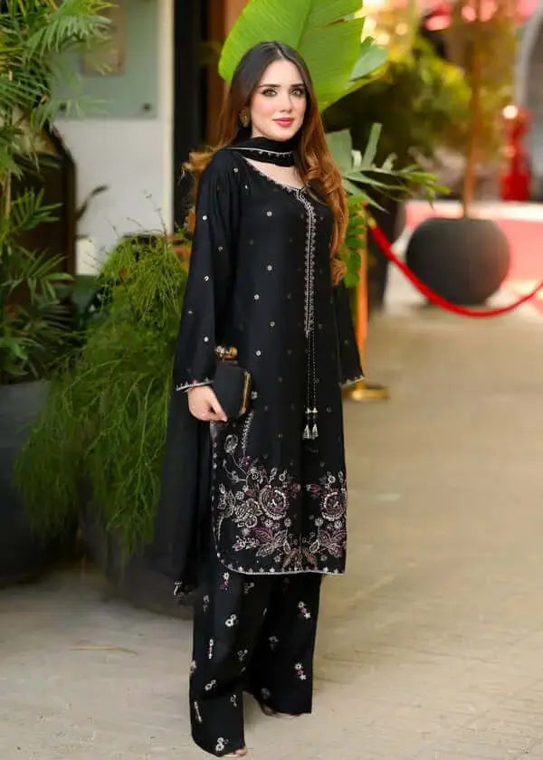 3 Piece Unstitched Heavy Embroidered Lawn Suit with Embroidered Chiffon Dupatta