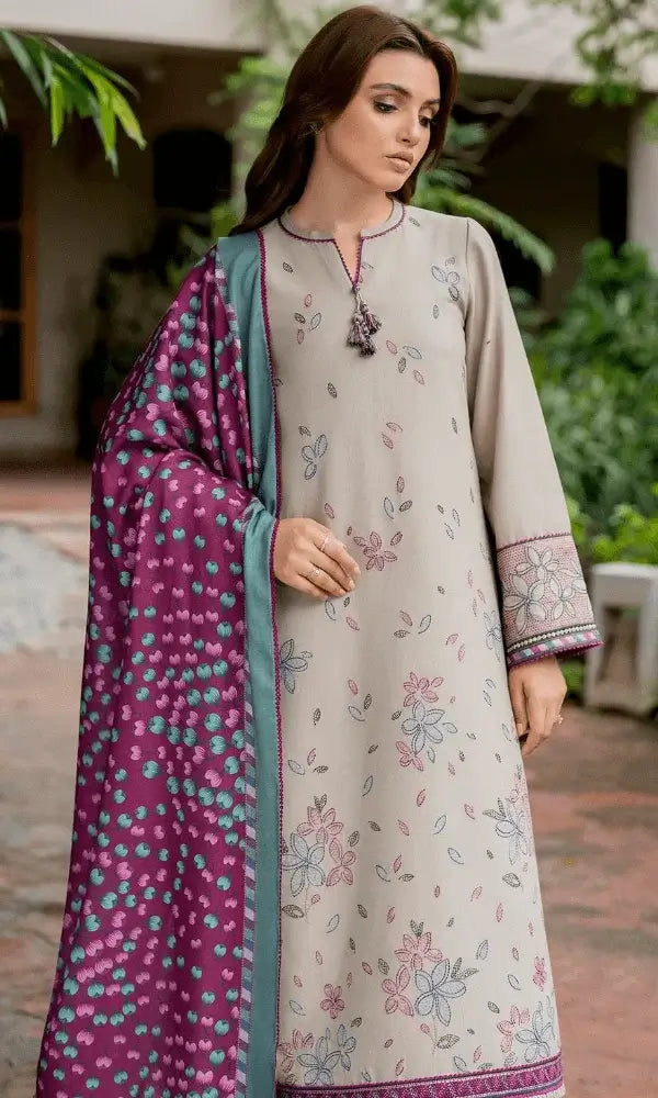 3 Piece Unstitched Heavy Embroidered Lawn Suit with Printed Slub Dupatta