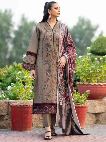 3 Piece Unstitched Heavy Embroidered Lawn Suit with Printed Slub Dupatta