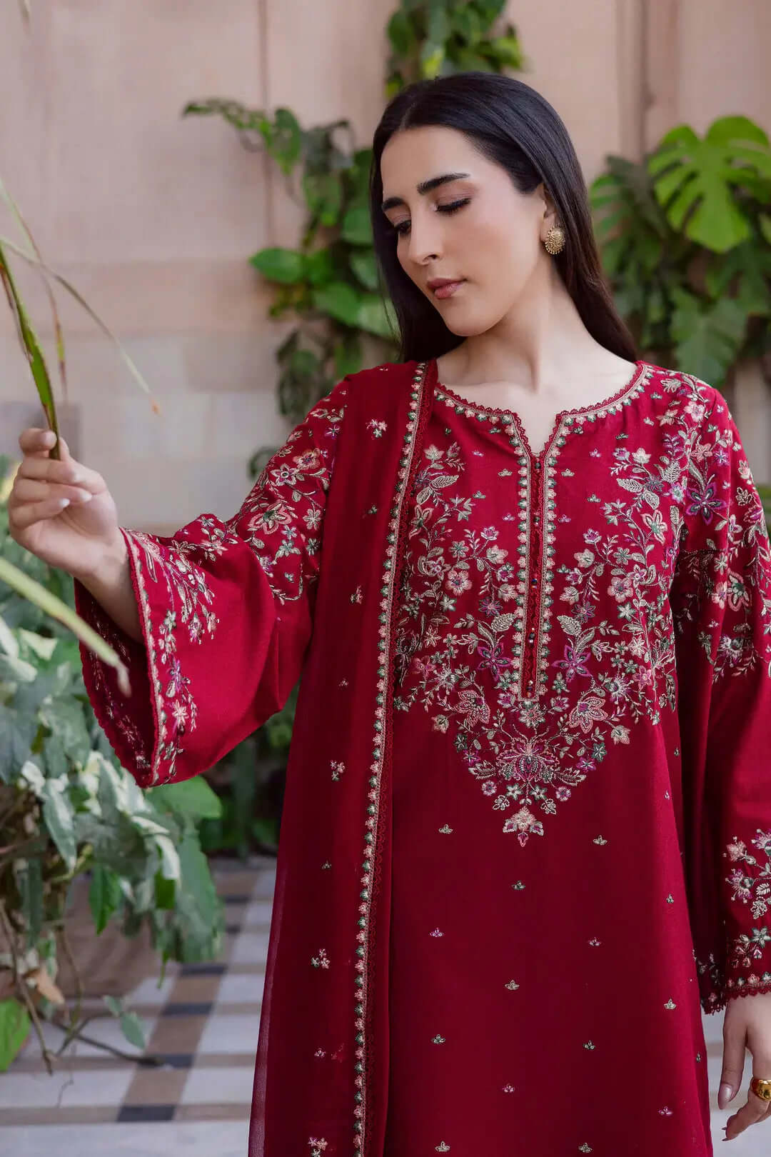 3 Piece Unstitched Heavy Embroidered Lawn Suit with Embroidered Chiffon Dupatta