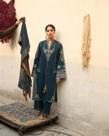 3 Piece Unstitched Heavy Sequenced Embroidered Lawn Suit with Printed Slub Dupatta