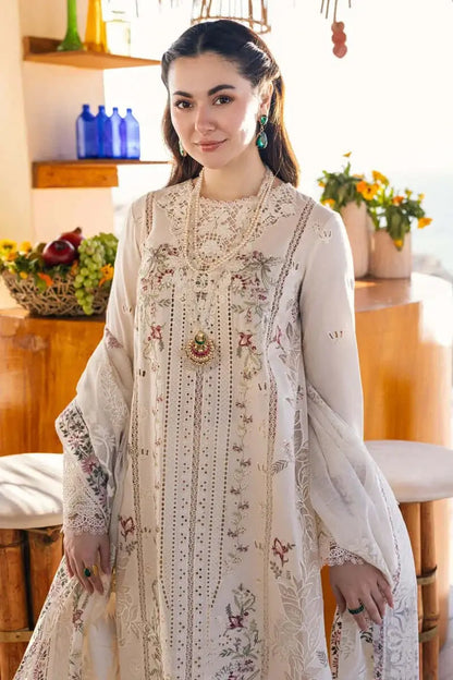 3 Piece Unstitched Heavy Embroidered Chicken Kari Lawn Suit with Printed Khaadi Jacqaurd Dupatta