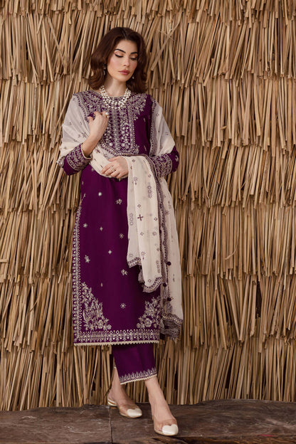 3 Piece Unstitched Heavy Embroidered Lawn Suit with Embroidered Chiffon Dupatta
