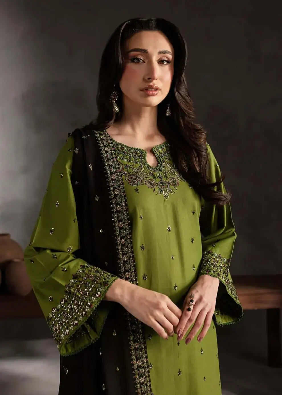 3 Piece Unstitched Heavy Sequenced Embroidered Lawn Suit with Embroidered Bamber Chiffon Dupatta
