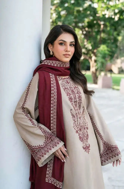 3 Piece Unstitched Heavy Embroidered Lawn Suit with Printed Voil Dupatta