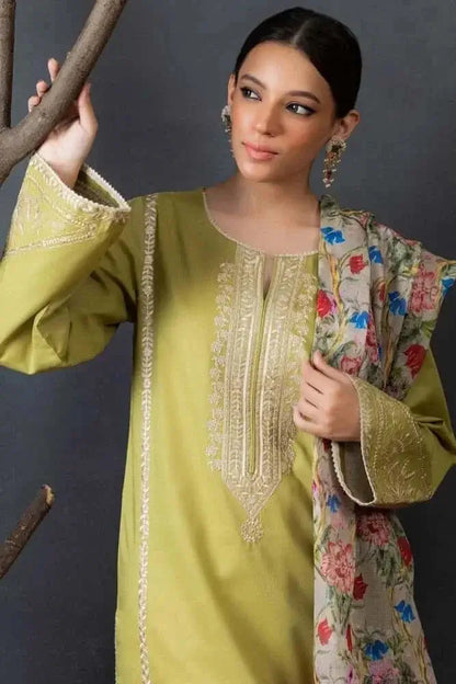 3 Piece Unstitched Embroidered Lawn Suit with Printed Slub Dupatta