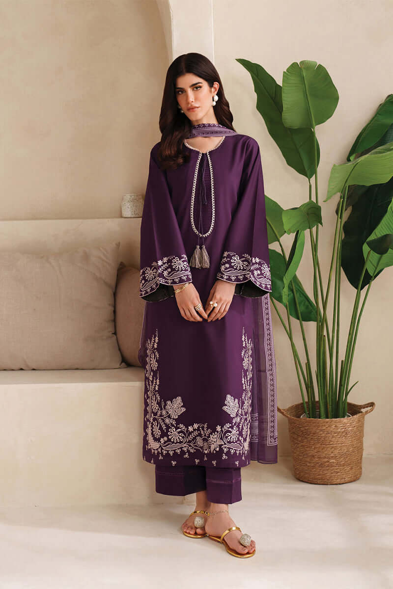 3 Piece Unstitched Heavy Embroidered Lawn Suit with Embroidered Chiffon Dupatta