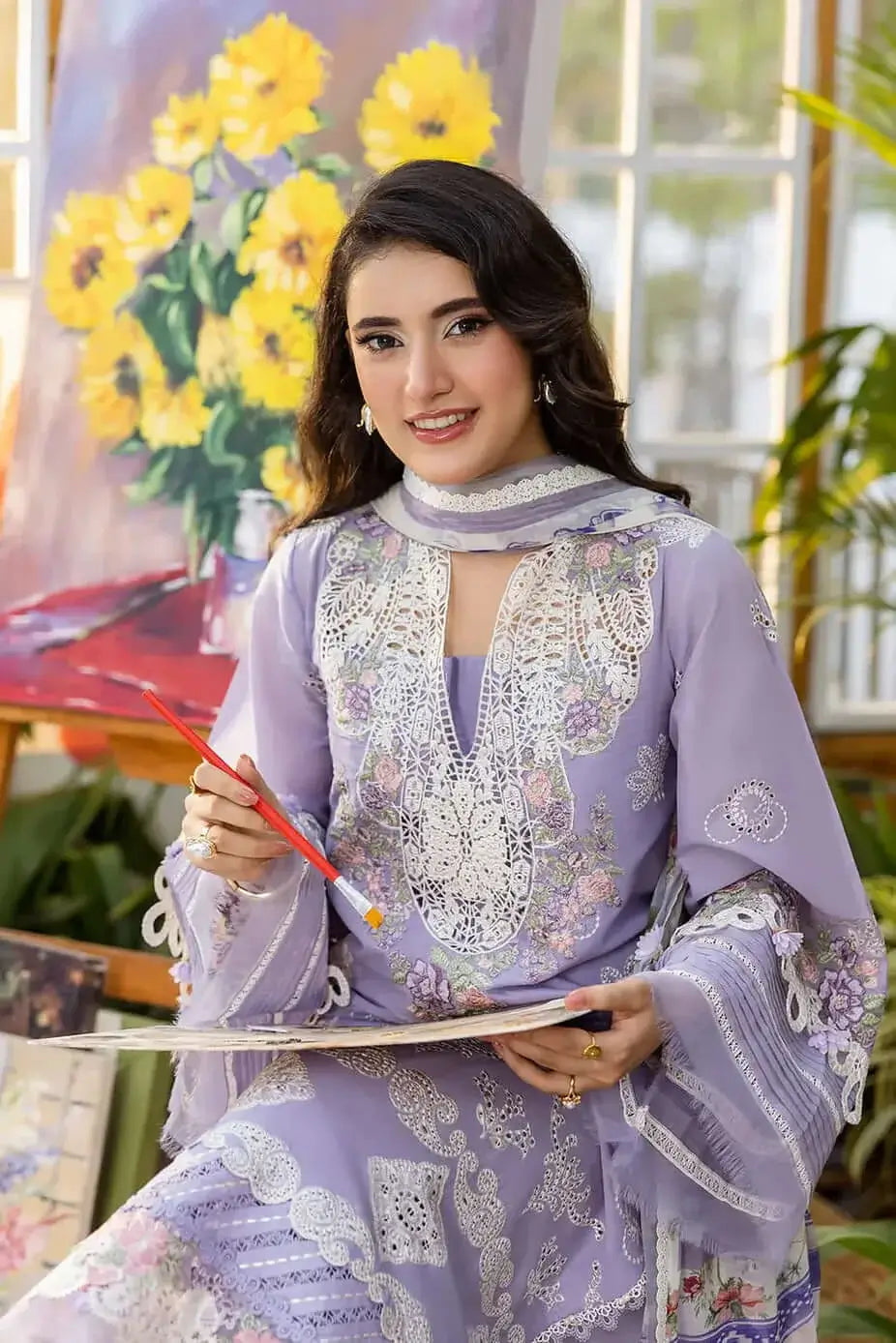 3 Piece Unstitched Heavy Embroidered Lawn Suit with Embroidered Chiffon Dupatta