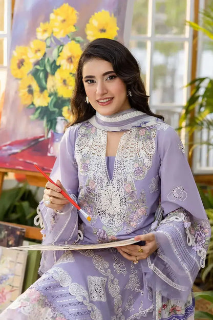 3 Piece Unstitched Heavy Embroidered Lawn Suit with Embroidered Chiffon Dupatta