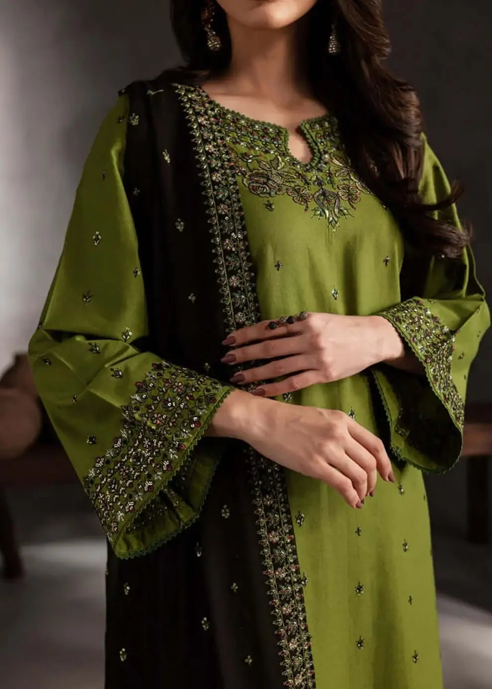 3 Piece Unstitched Heavy Sequenced Embroidered Lawn Suit with Embroidered Bamber Chiffon Dupatta