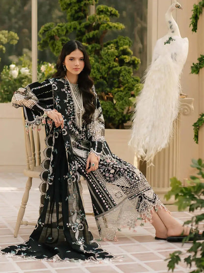 3 Piece Unstitched Heavy Embroidered Lawn Suit with Embroidered Bamber Chiffon Dupatta