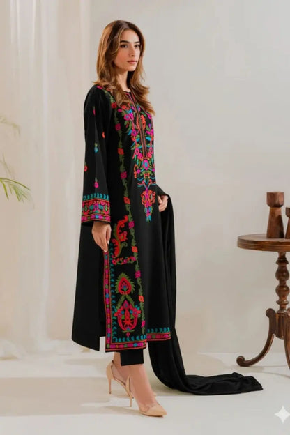 3 Piece Unstitched Heavy Embroidered Lawn Suit with Dyed Chiffon Dupatta