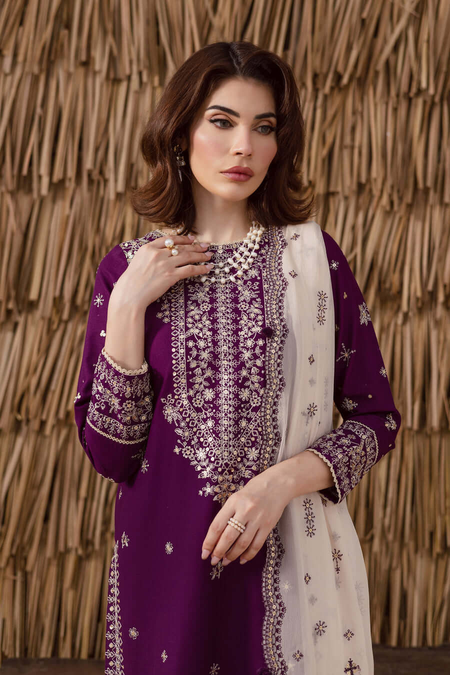 3 Piece Unstitched Heavy Embroidered Lawn Suit with Embroidered Chiffon Dupatta