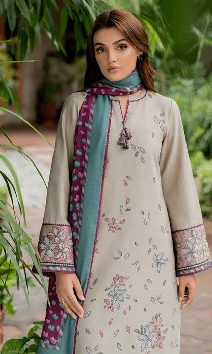 3 Piece Unstitched Heavy Embroidered Lawn Suit with Printed Slub Dupatta