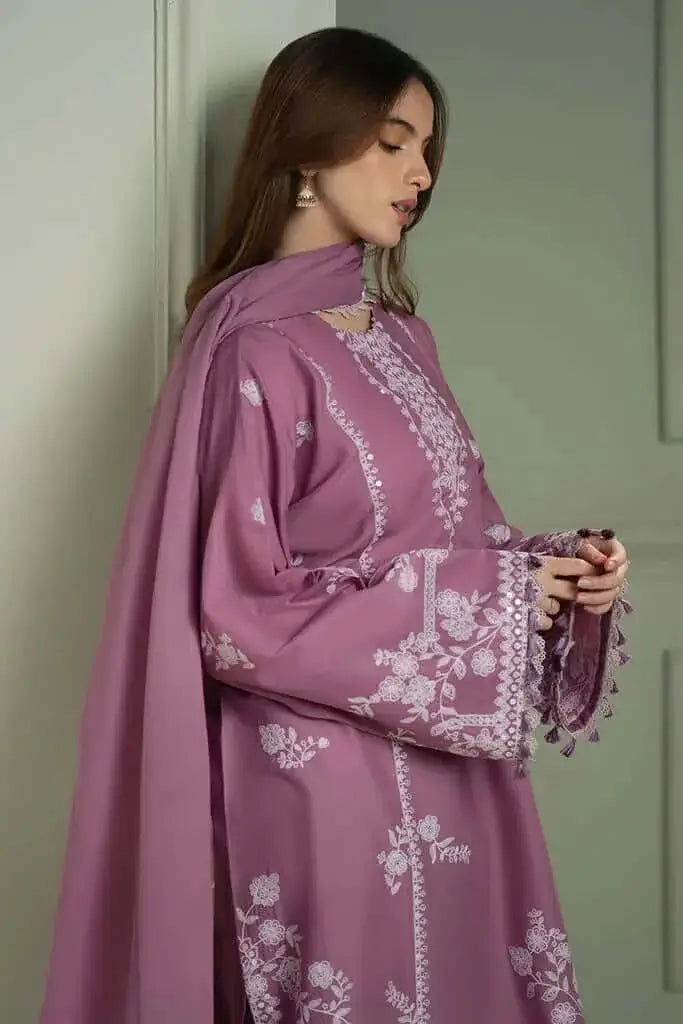 3 Piece Unstitched Heavy Embroidered Lawn Suit with Embroidered Pure Chiffon Dupatta
