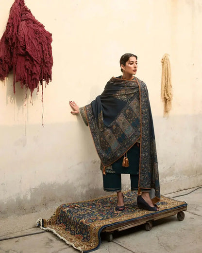 3 Piece Unstitched Heavy Sequenced Embroidered Lawn Suit with Printed Slub Dupatta