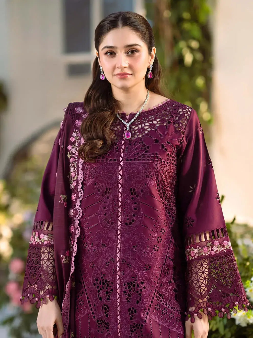 3 Piece Unstitched Heavy Embroidered Chickenkari Lawn Suit with Embroidered Lawn Dupatta