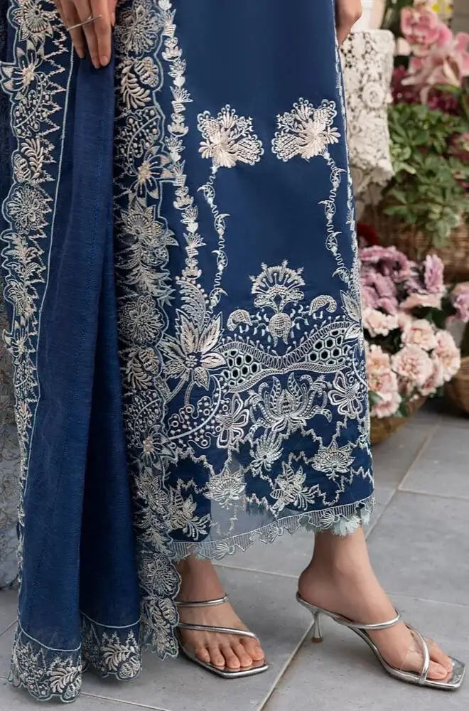 3 Piece Unstitched Heavy Embroidered Lawn Suit with Embroidered Khaadi Net Dupatta