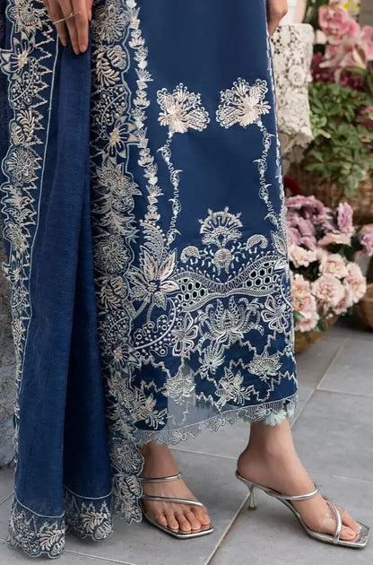3 Piece Unstitched Heavy Embroidered Lawn Suit with Embroidered Khaadi Net Dupatta