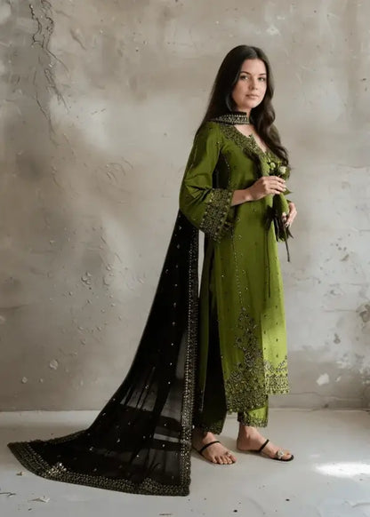 3 Piece Unstitched Heavy Sequenced Embroidered Lawn Suit with Sequenced Embroidered Chiffon Dupatta
