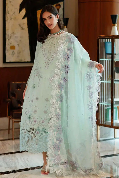 3 Piece Unstitched Heavy Sequenced Embroidered Lawn Suit with Embroidered Khaadi Net Dupatta