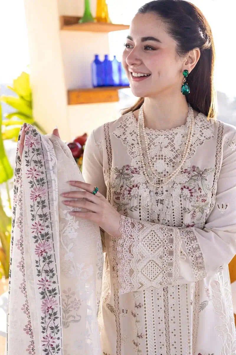 3 Piece Unstitched Heavy Embroidered Chicken Kari Lawn Suit with Printed Khaadi Jacqaurd Dupatta