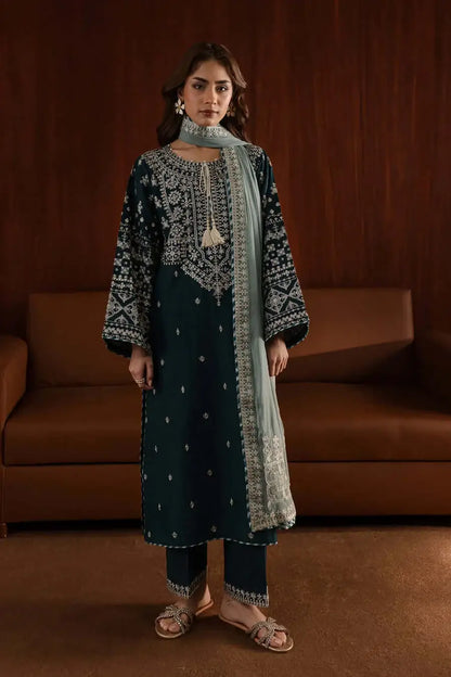 3 Piece Unstitched Heavy Embroidered Lawn Suit with Embroidered Chiffon Dupatta