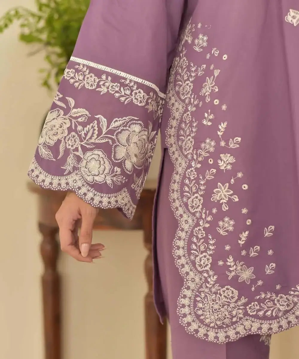 3 Piece Unstitched Heavy Embroidered Lawn Suit with Embroidered Chiffon Dupatta