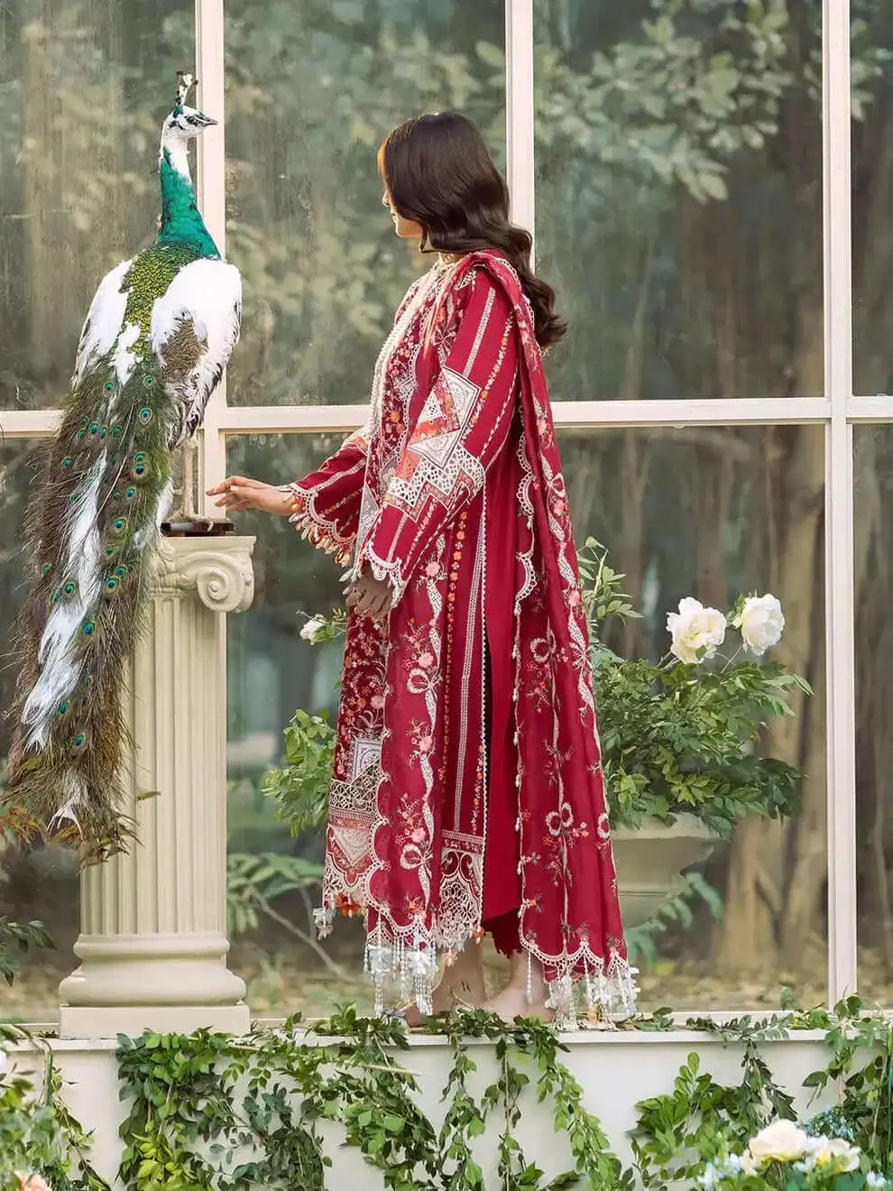 3 Piece Unstitched Heavy Embroidered Lawn Suit with Embroidered Bamber Chiffon Dupatta