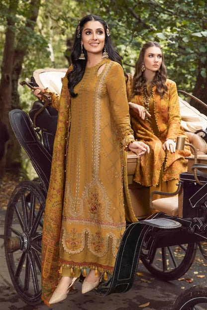 3 Piece Unstitched Heavy Embroidered Lawn Suit with Printed Monaar Slub Dupatta