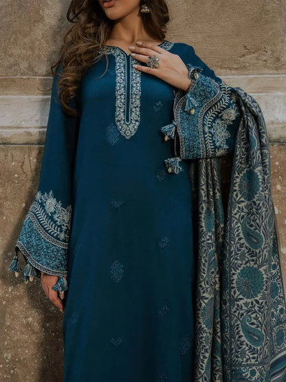 3 Piece Unstitched Heavy Embroidered Lawn Suit with Printed Voil Dupatta
