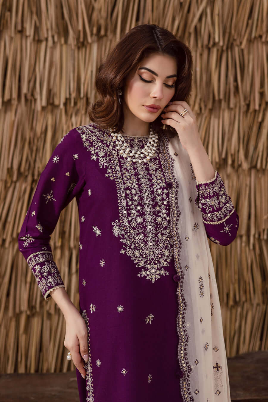 3 Piece Unstitched Heavy Embroidered Lawn Suit with Embroidered Chiffon Dupatta