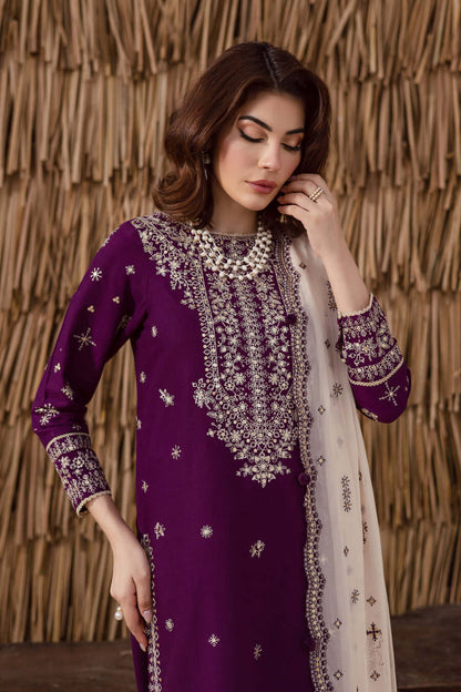 3 Piece Unstitched Heavy Embroidered Lawn Suit with Embroidered Chiffon Dupatta