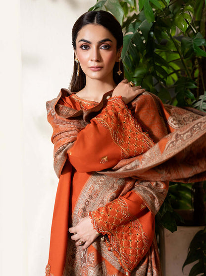 3 Piece Unstitched Heavy Embroidered Lawn Suit with Digital Printed Monaar Slub Dupatta