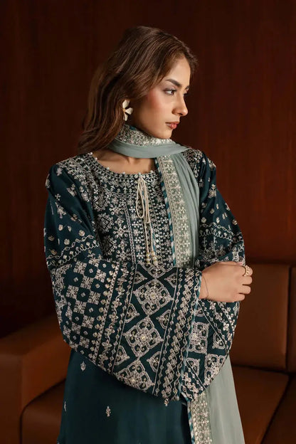 3 Piece Unstitched Heavy Embroidered Lawn Suit with Embroidered Chiffon Dupatta