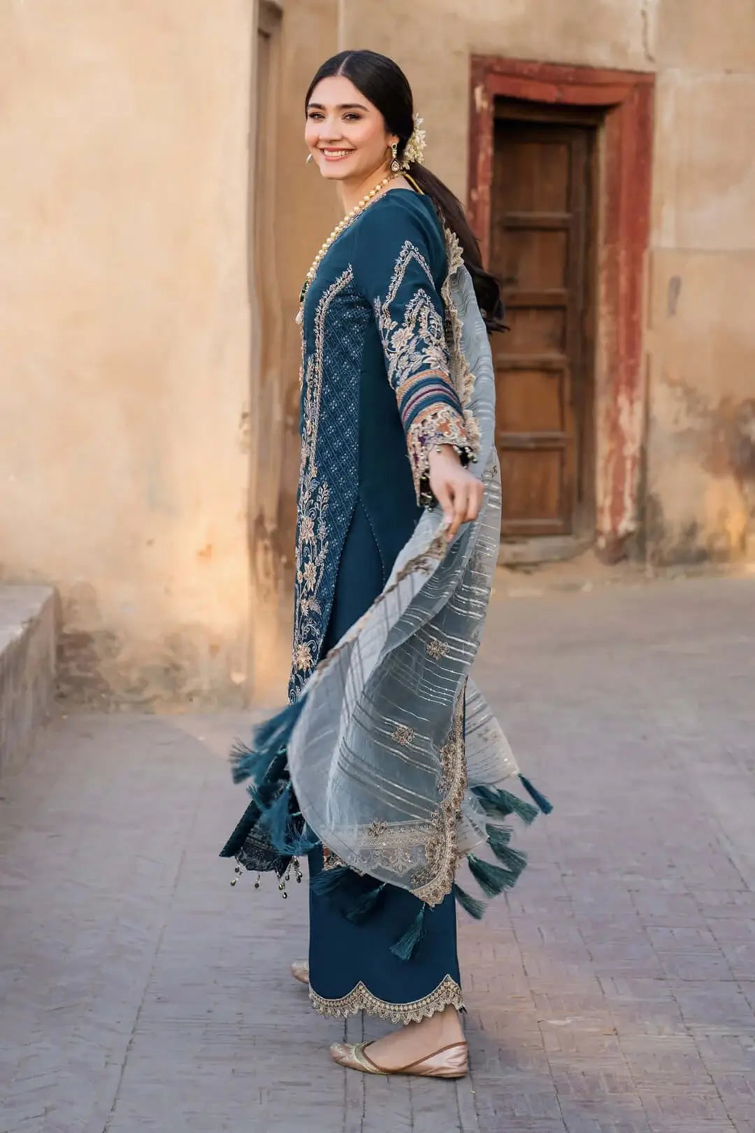 3 Piece Unstitched Heavy Sequenced Embroidered Lawn Suit with Sequenced Embroidered Slub Dupatta