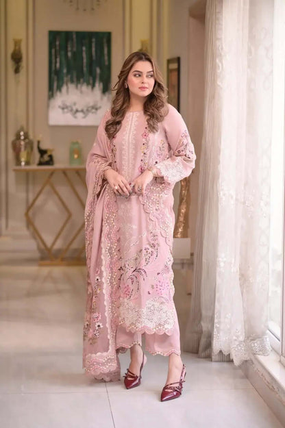 3 Piece Unstitched Heavy Embroidered Lawn Suit with Embroidered Fancy Dupatta