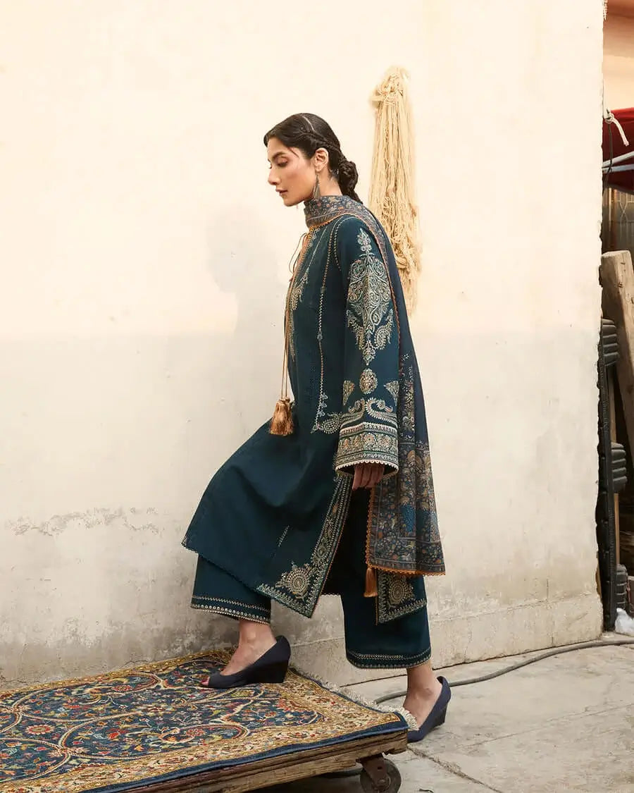 3 Piece Unstitched Heavy Sequenced Embroidered Lawn Suit with Printed Slub Dupatta